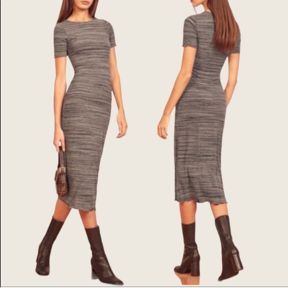 Reformation Perry Midi Dress in Charcoal, SIZE SMALL. 0226